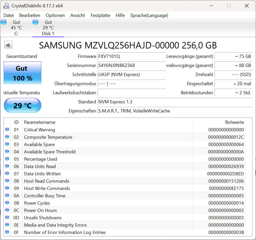 Samsung PM991 256GB M.2 NVMe SSD PCIe 3.0 x4 2280 PC Laptop Notebook Festplatte