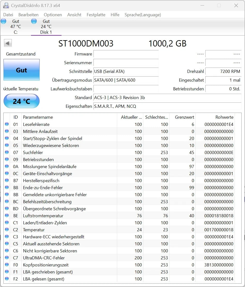 Seagate Barracuda ST1000DM003 Interne Festplatte 1TB 3,5" HDD SATA