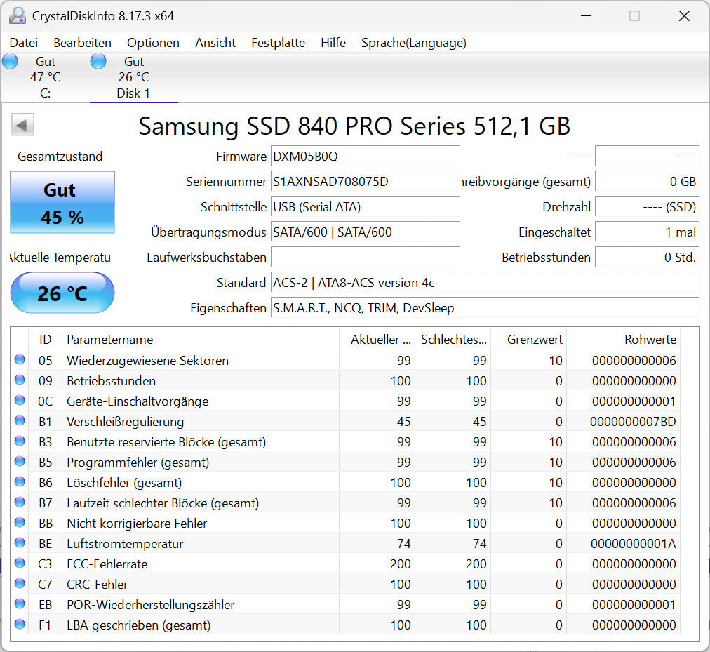 Samsung 840 Pro 512GB SSD MZ-7PD512 SATA3 Festplatte 2,5 Zoll