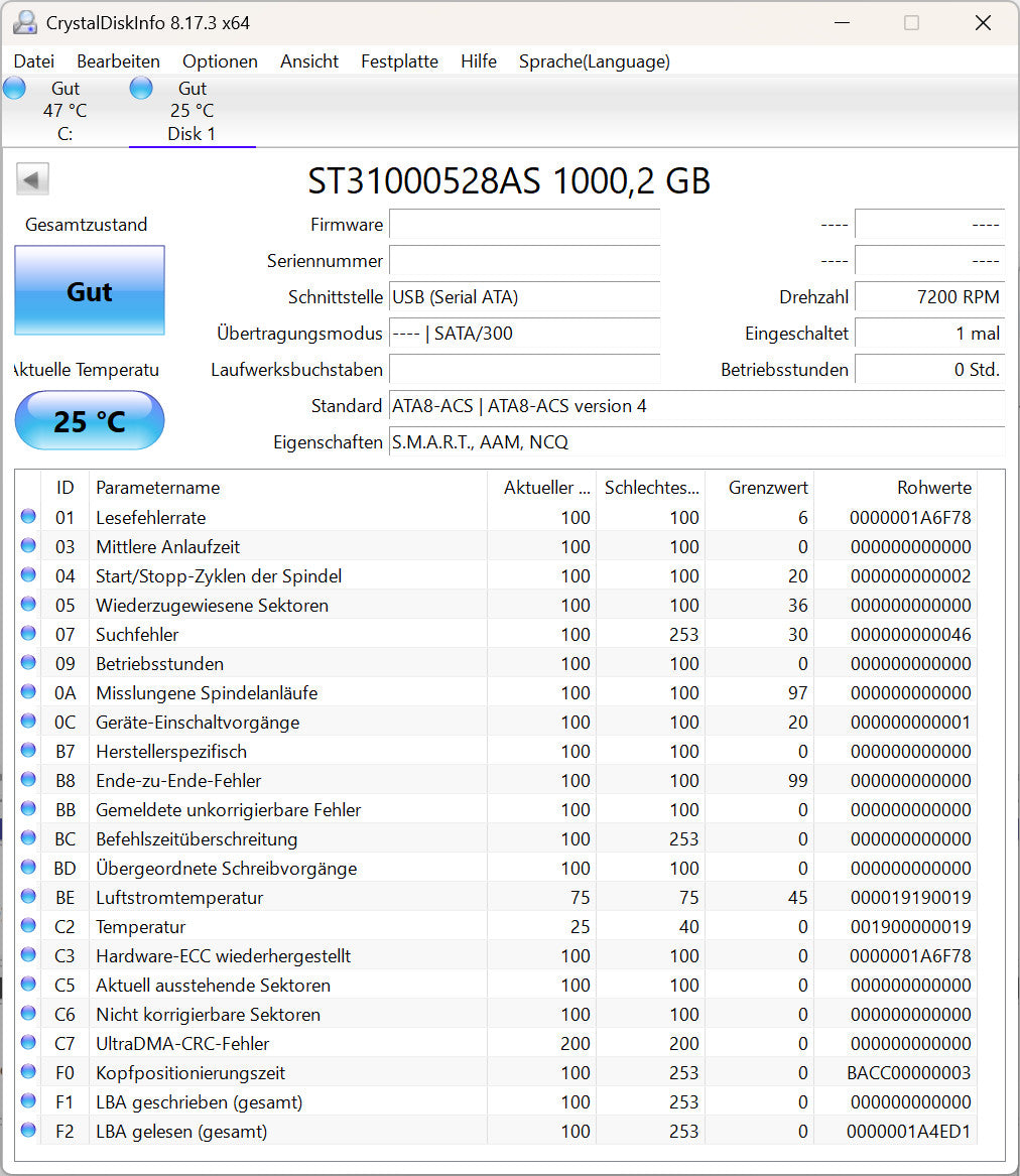 Seagate BarraCuda 7200.12 ST31000528AS Interne Festplatte 1TB 3,5" HDD SATA