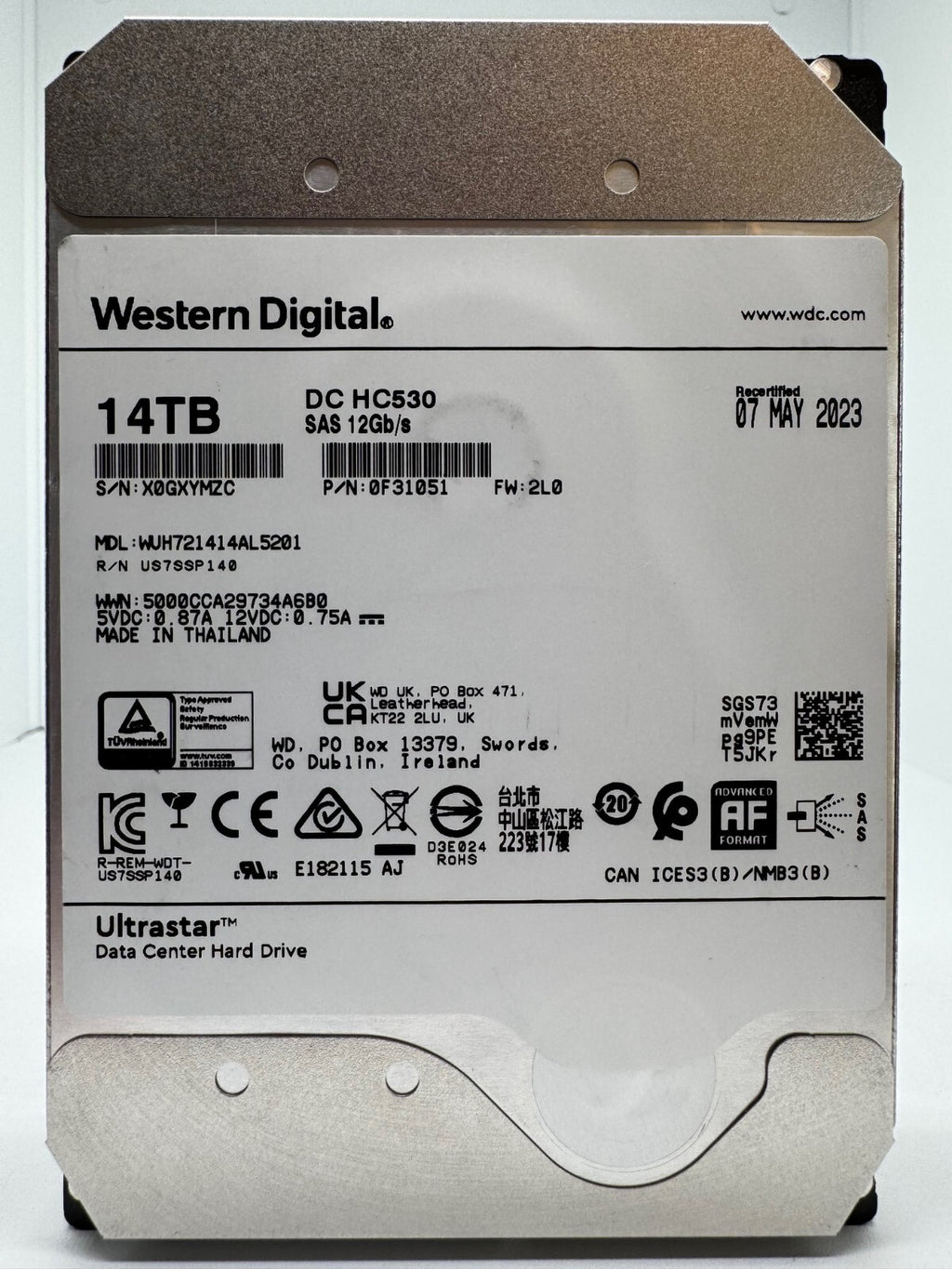 WD Ultrastar DC HC530 14TB Interne Festplatte WUH721414AL5201 3,5 Zoll SAS HDD