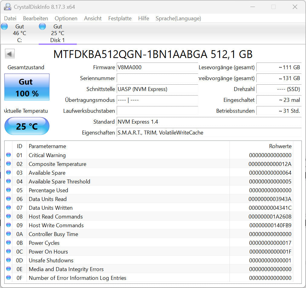 Micron 2500 512GB M.2 NVMe SSD PCIe 4.0 x4 2280 PC Laptop Notebook Festplatte