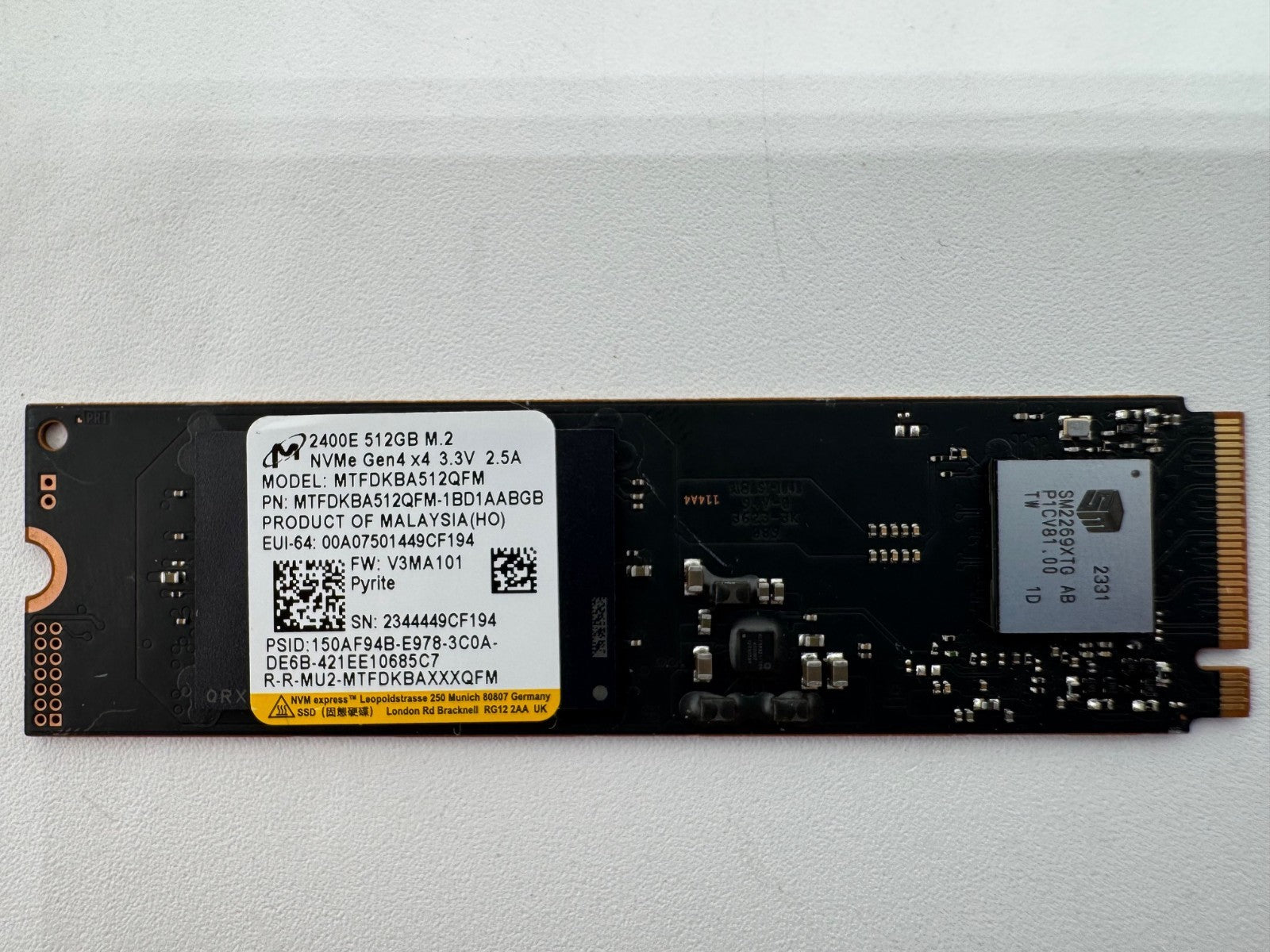 Micron 2400E 512GB M.2 NVMe SSD PCIe 4.0 x4 2280 PC Laptop Notebook Festplatte