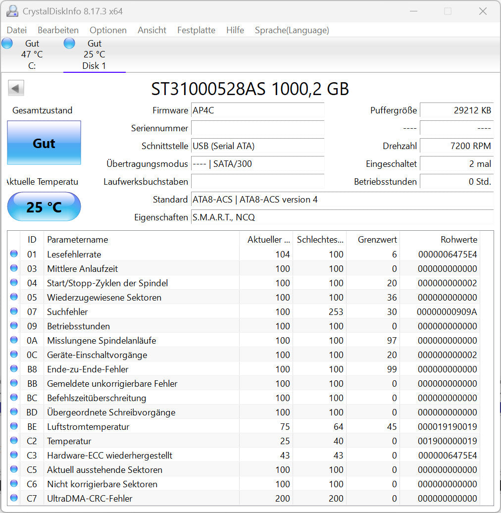 Seagate BarraCuda 7200.12 ST31000528AS Interne Festplatte 1TB 3,5" SATA Apple