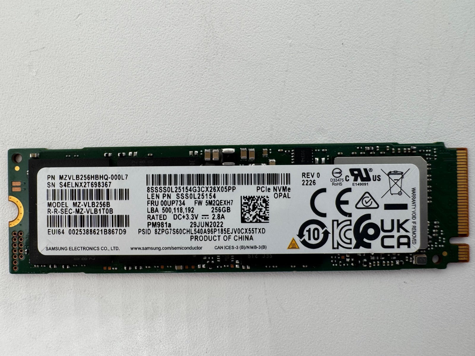 Samsung PM981a 256GB M.2 NVMe SSD PCIe 3.0 x4 2280 PC Laptop Notebook Festplatte