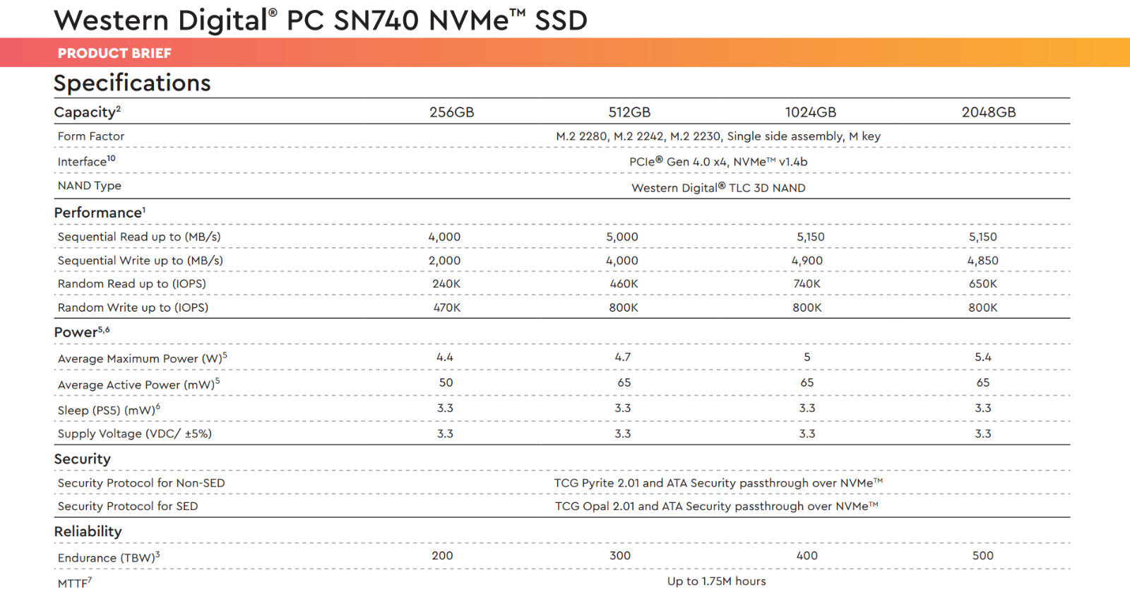 Western Digital WD SN740 256GB M.2 NVMe SSD PCIe 4.0 x4 2280 Notebook Festplatte