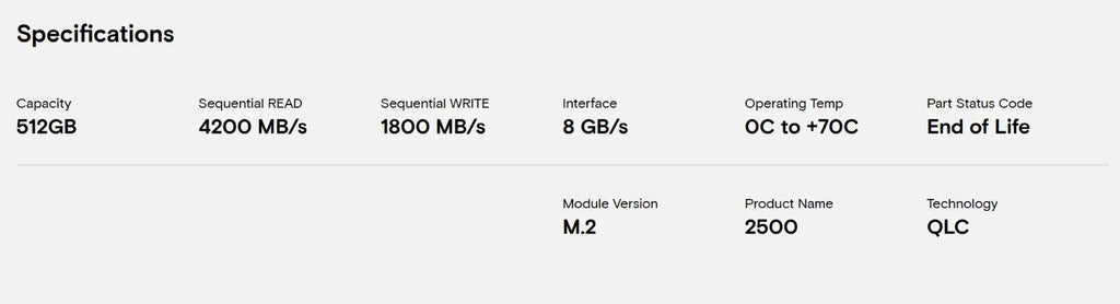 Micron 2500 512GB M.2 NVMe SSD PCIe 4.0 x4 2280 PC Laptop Notebook Festplatte