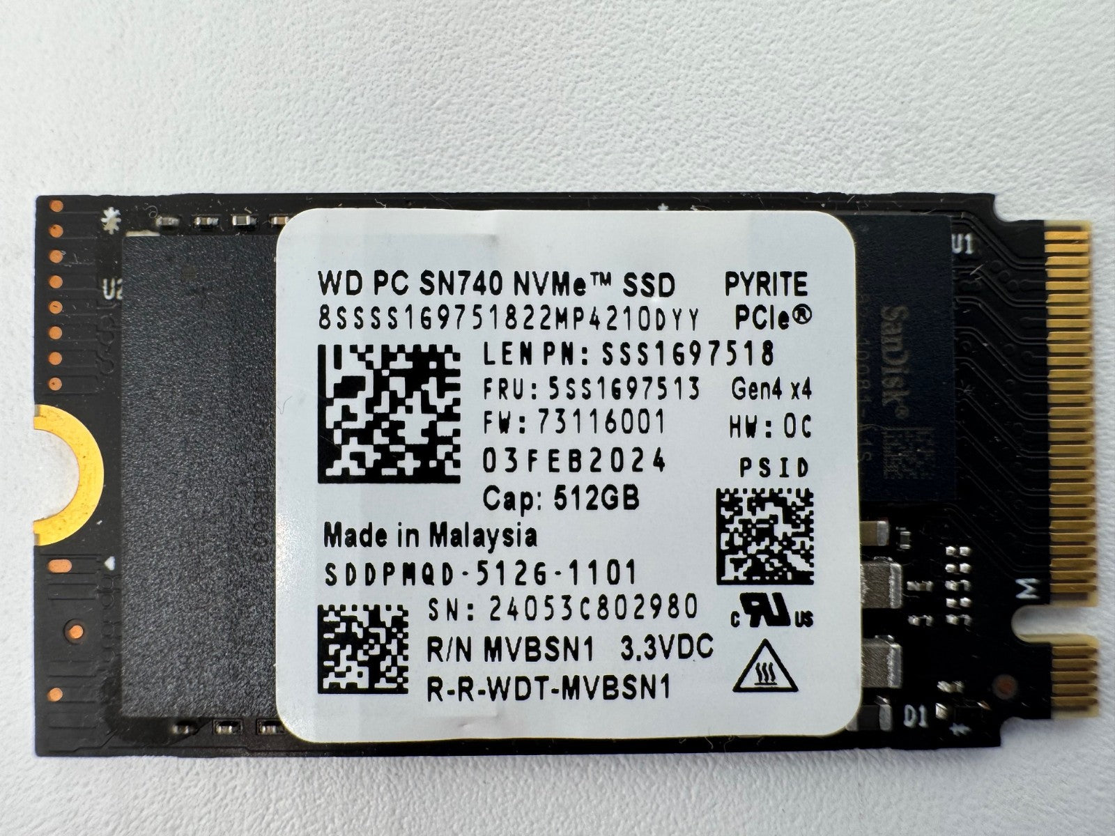 Western Digital WD SN740 512GB M.2 NVMe SSD PCIe 4.0 x4 2242 Notebook Festplatte