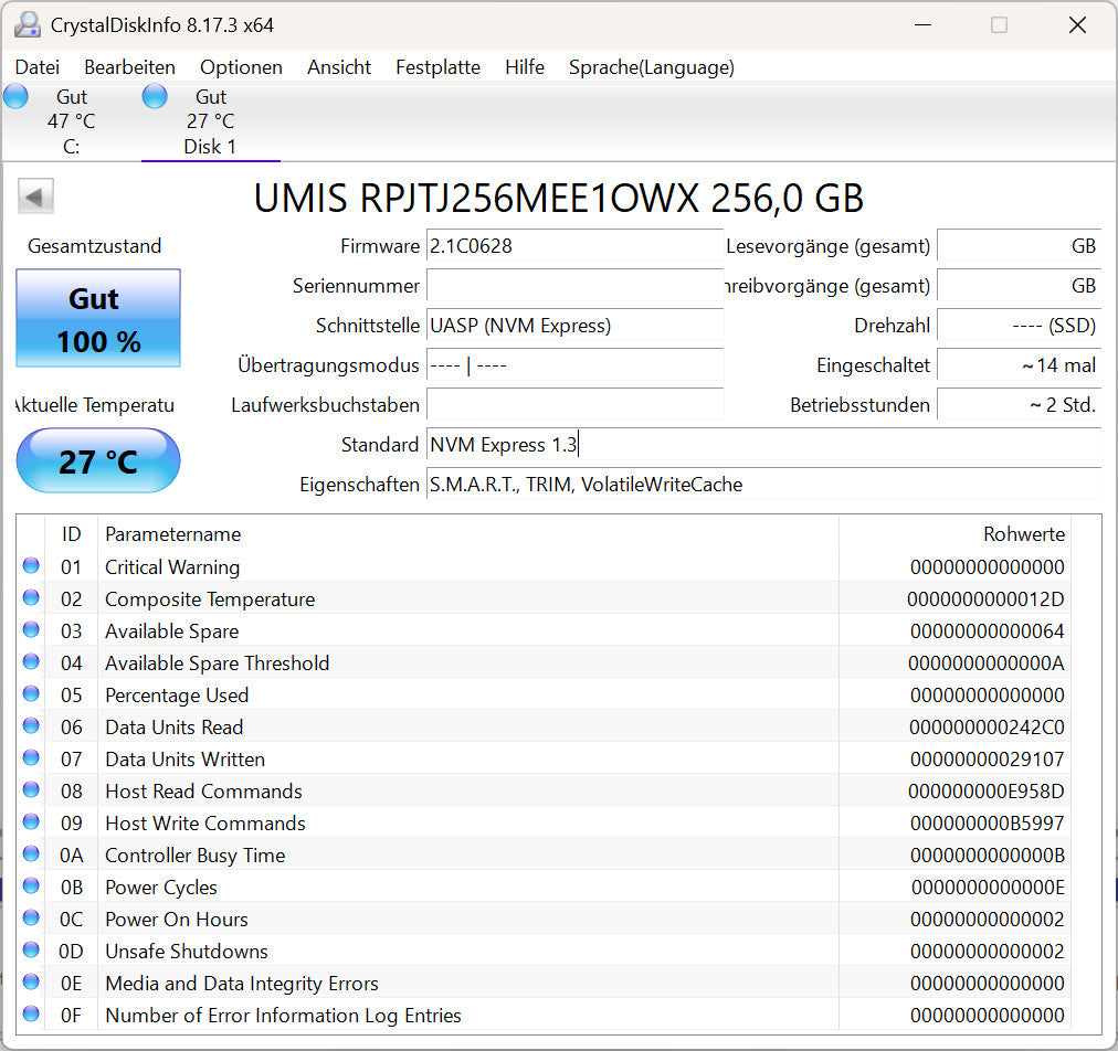 Union Memory 256GB M.2 NVMe SSD PCIe 3.0 x4 2242 PC Notebook Festplatte AM620