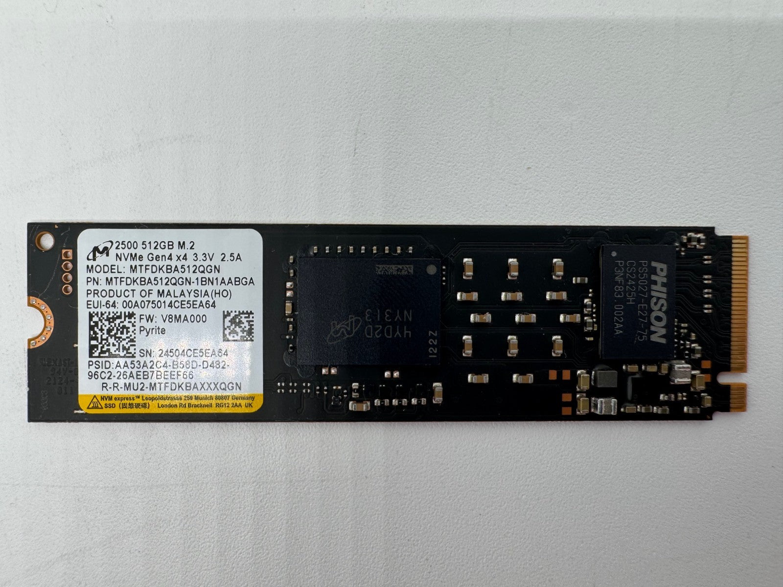 Micron 2500 512GB M.2 NVMe SSD PCIe 4.0 x4 2280 PC Laptop Notebook Festplatte