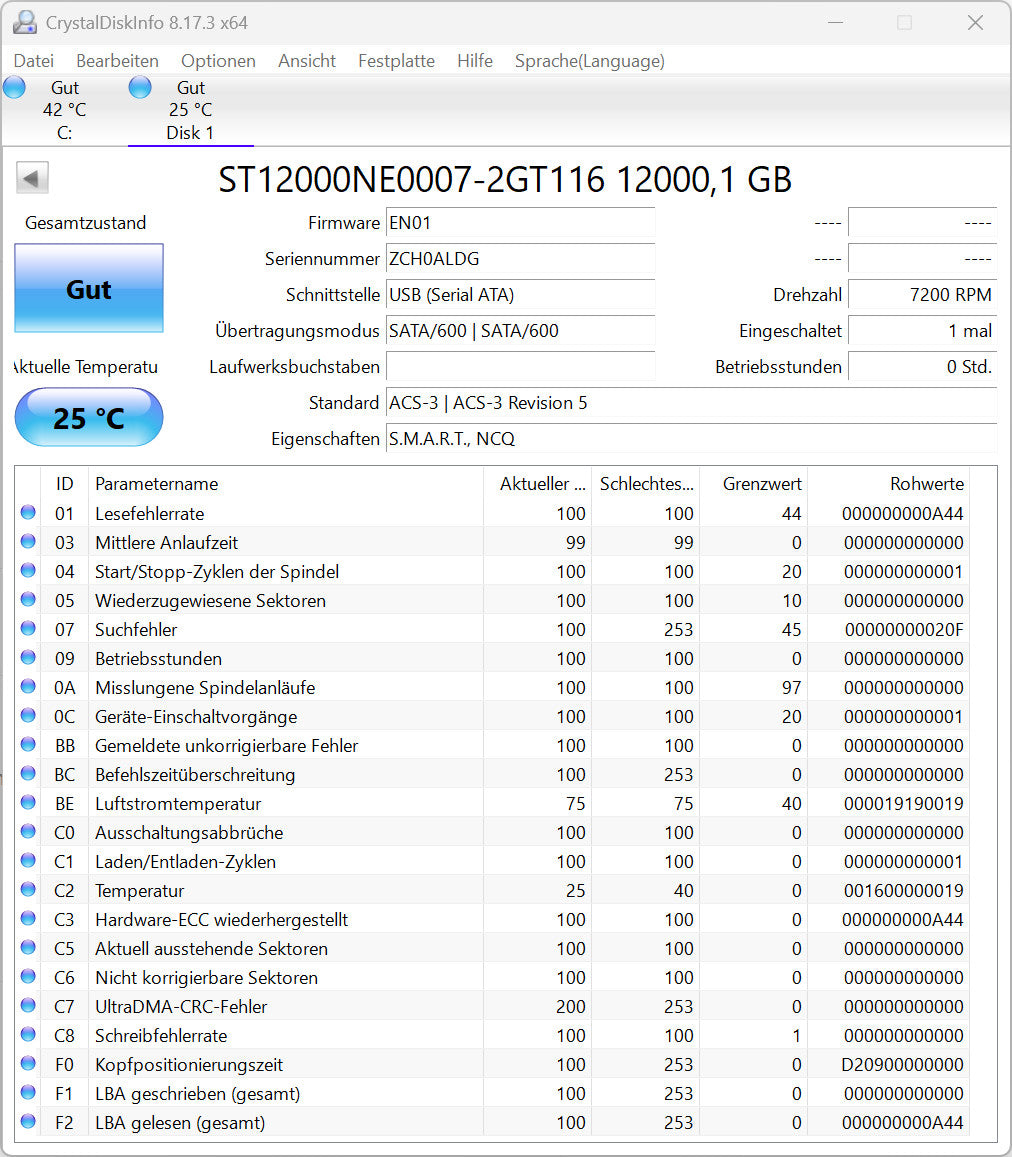 Seagate IronWolf Pro 12TB interne Festplatte ST12000NE0007 256MB SATA3  Cache