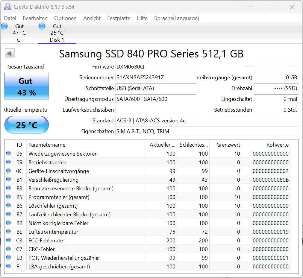 Samsung 840 Pro 512GB SSD MZ-7PD512 SATA3 Festplatte 2,5 Zoll