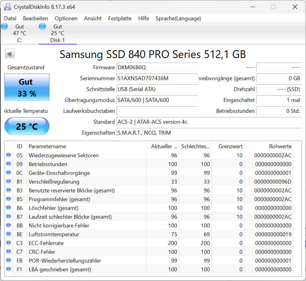 Samsung 840 Pro 512GB SSD MZ-7PD512 SATA3 Festplatte 2,5 Zoll
