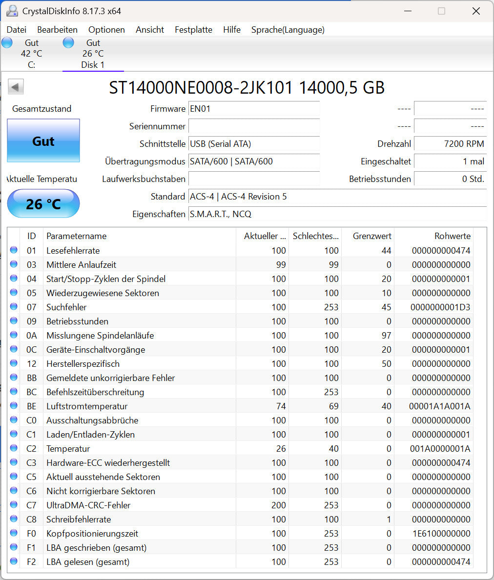 Seagate IronWolf Pro NAS HDD ST14000NE0008 - 14TB 3,5 Zoll SATA3 CMR 14 TB EN01
