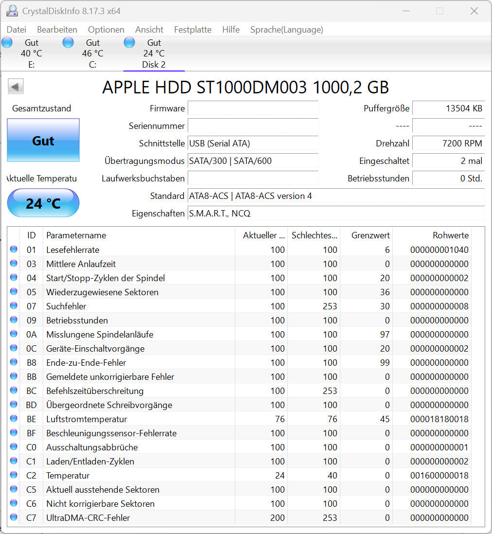 Seagate Apple Barracuda ST1000DM003 Interne Festplatte 1TB 3,5" SATA HDD
