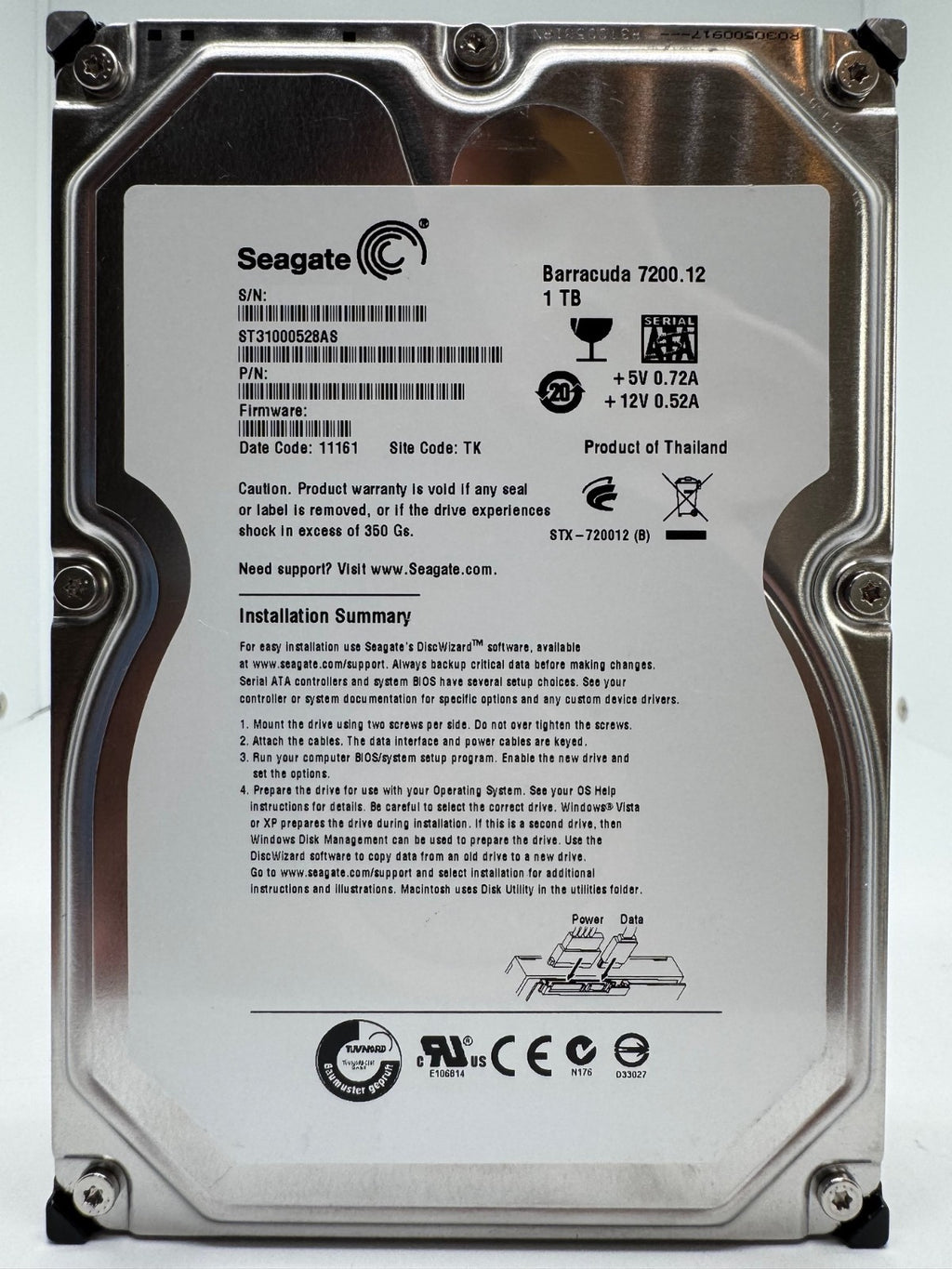Seagate BarraCuda 7200.12 ST31000528AS Interne Festplatte 1TB 3,5" HDD SATA